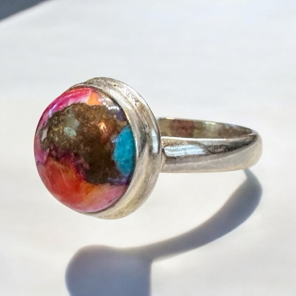 Sterling Silver Spiny Oyster Mojave Turquoise Ring (8.5) - Picture 2 of 9